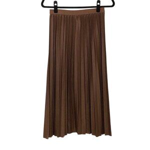 NWT New Mix Brown Pleated Elastic Waist Midi Skirt Large